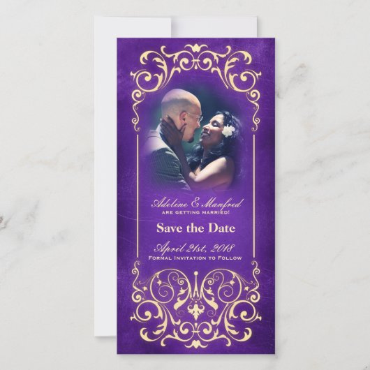 新しいビクトリアン:金ゴールドとナス日付を保存 セーブザデート (正面)