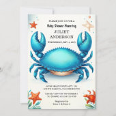 新しいビーチ海キャッチ海軍ブルーカニ赤ちゃんシャワー 招待状 (正面)