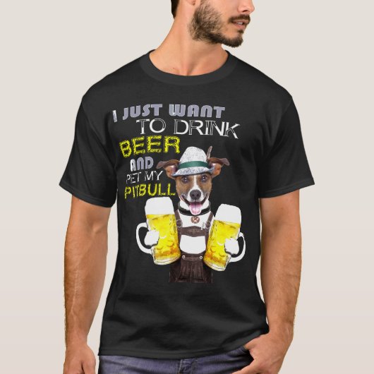 新しいビールとピットブルとの戯れ Tシャツ (正面)