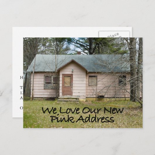 新しいピンクの住所 – おもしろい住所カードの変更 案内ポストカード (正面/裏面)
