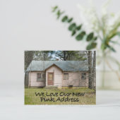 新しいピンクの住所 – おもしろい住所カードの変更 案内ポストカード (スタンド正面)