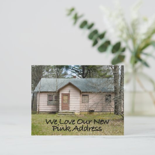 新しいピンクの住所 – おもしろい住所カードの変更 案内ポストカード (スタンド正面)