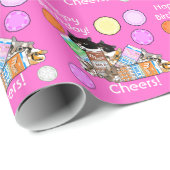 新しいピンク猫の誕生日の応援! ギフトの包装紙 ラッピングペーパー (ロールコーナー)