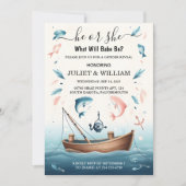 新しいフックベイトおもしろい木魚の魚釣り性別リビール 招待状 (正面)