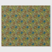 新しいブルーとオレンジの花オンつる植物 ラッピングペーパー (フラット)