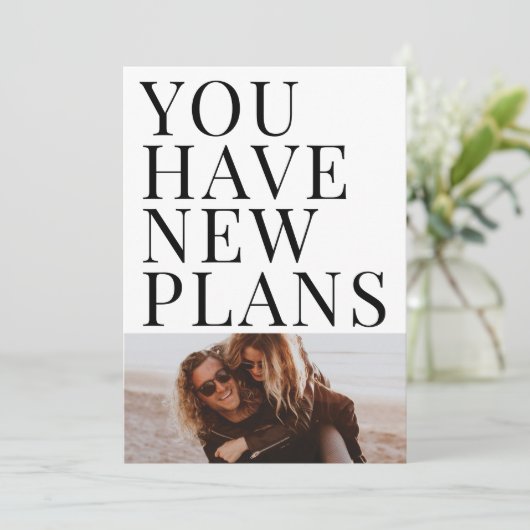 新しいプランの写真ユニークを保存する日付カード セーブザデート (スタンド正面)