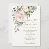 新しいプランピンクの花ブライダルシャワー延期 招待状 (正面)