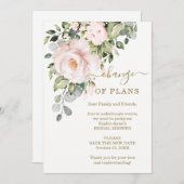 新しいプランピンクの花ブライダルシャワー延期 招待状 (正面/裏面)