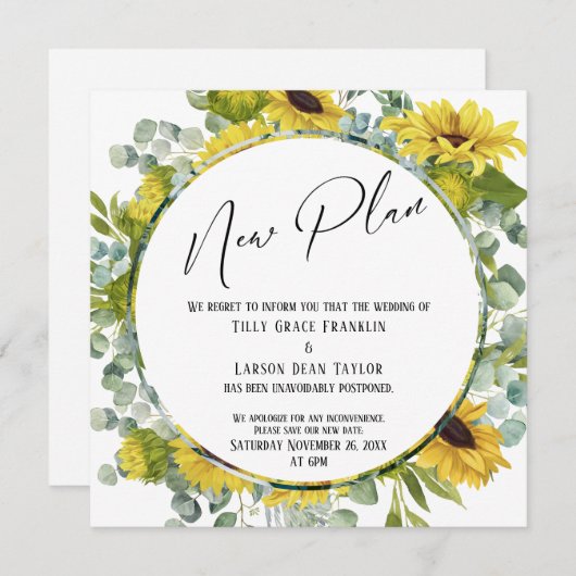 新しいプラン水の色フローラの結婚延期カード 招待状 (正面/裏面)