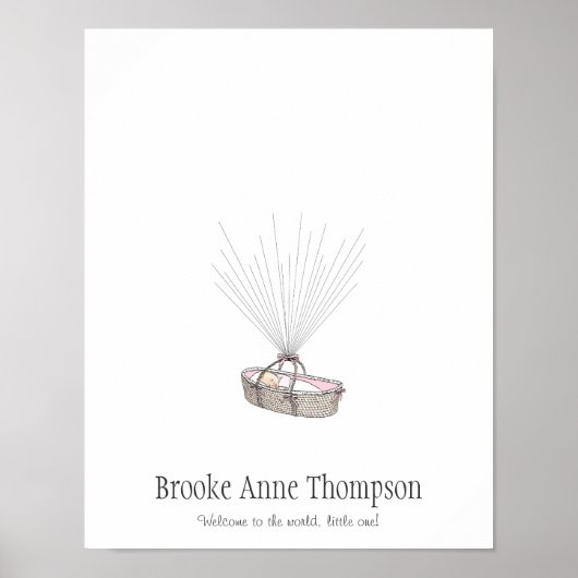 新しいベビーの指紋バルーンゲストブック - ピンク ポスター (正面)