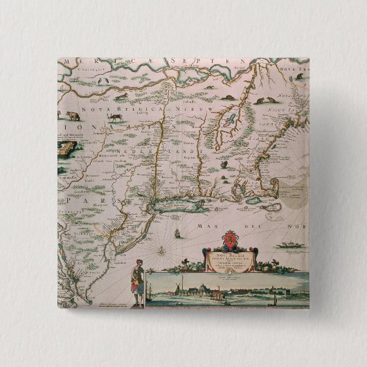 新しいベルギーの「地図書Contractus」c.1671からのプレート 缶バッジ (正面)