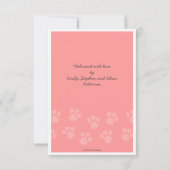 新しいペットのピンクの手のプリント写真の発表 案内状 (裏面)