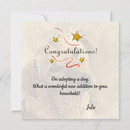 新しいペットの犬のカードおめでとうございます カード (裏面)
