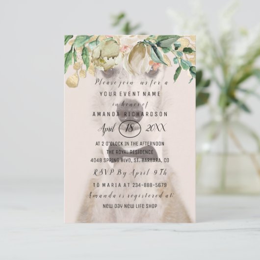 新しいペットの犬の写真  花 ゴールド ローズ スパーク 招待状 (スタンド正面)