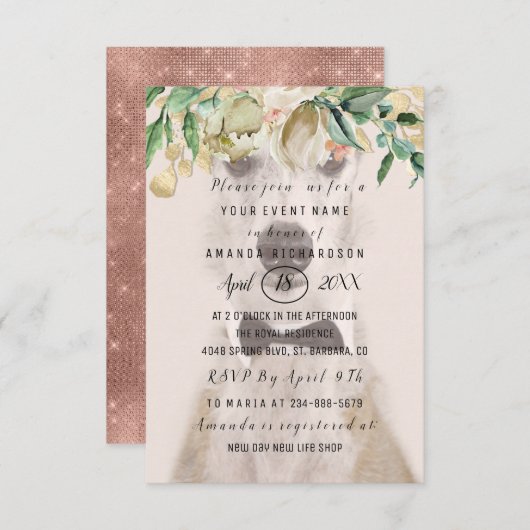 新しいペットの犬の写真  花 ゴールド ローズ スパーク 招待状 (正面/裏面)