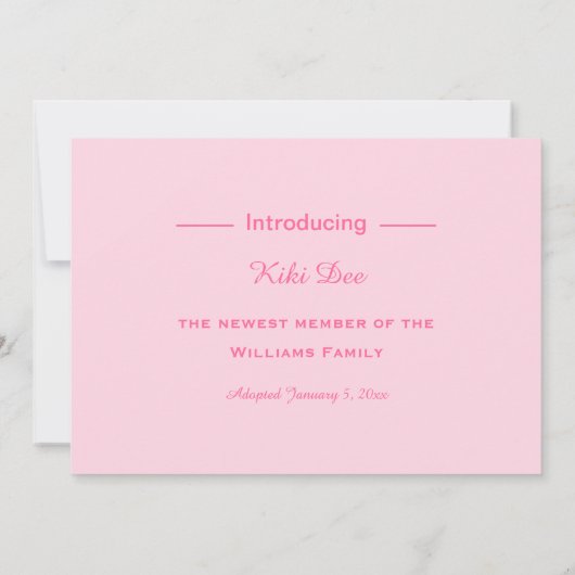 新しいペットの里親募集ガーリーがピンク 案内状 (裏面)