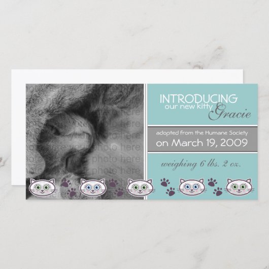 新しいペットの養子縁組のお知らせ 案内状 (正面/裏面)