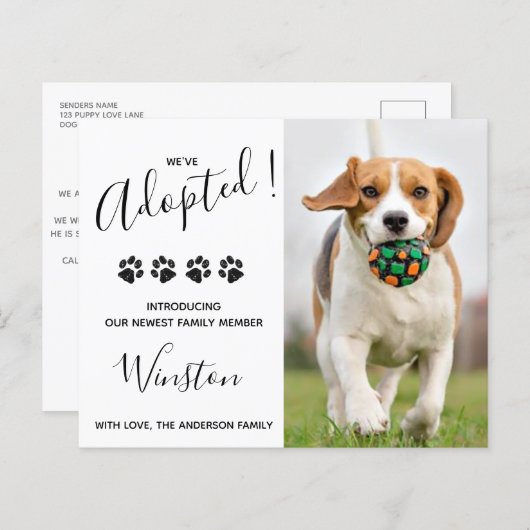 新しいペットを迎え入れたのでお知らせします!うちに新しい家族が増えました!子犬を迎えました! (正面/裏面)