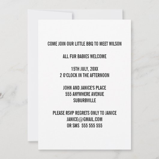 新しいペット採用の発表の写真の招待 招待状 (裏面)