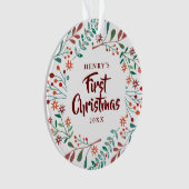 新しいペット犬の猫の初めてのクリスマス写真フローラ オーナメント (正面)