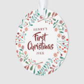 新しいペット犬の猫の初めてのクリスマス写真フローラ オーナメント (正面)