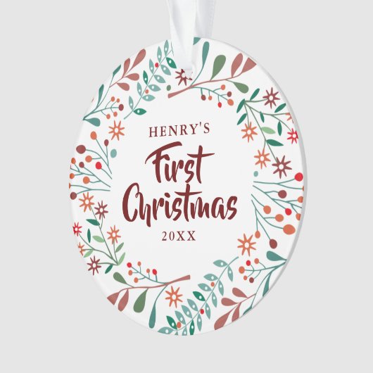 新しいペット犬の猫の初めてのクリスマス写真フローラ オーナメント (正面)