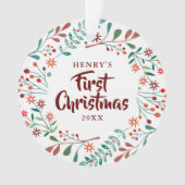 新しいペット犬の猫の初めてのクリスマス写真フローラ オーナメント (正面)