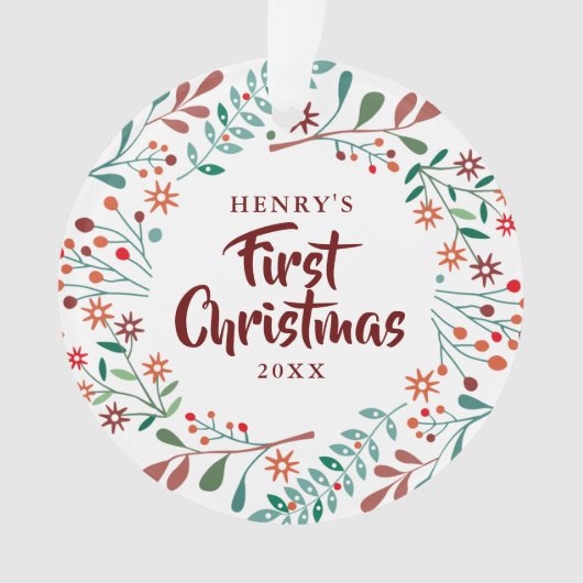 新しいペット犬の猫の初めてのクリスマス写真フローラ オーナメント (正面)