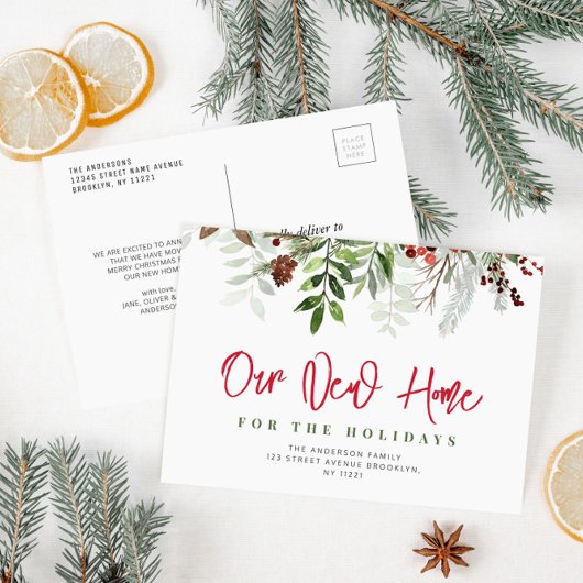 新しいホリデーホームスクリプトレタリング新しいアドレス ポストカード