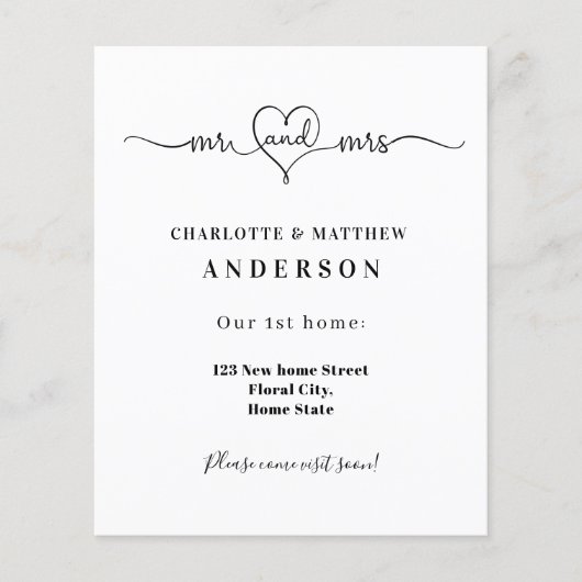 新しいホームたった今結婚しましたアドレスの移動案内 チラシ (正面)