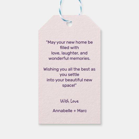 新しいホームでのミニマルおめでとう ギフトタグ (裏面)