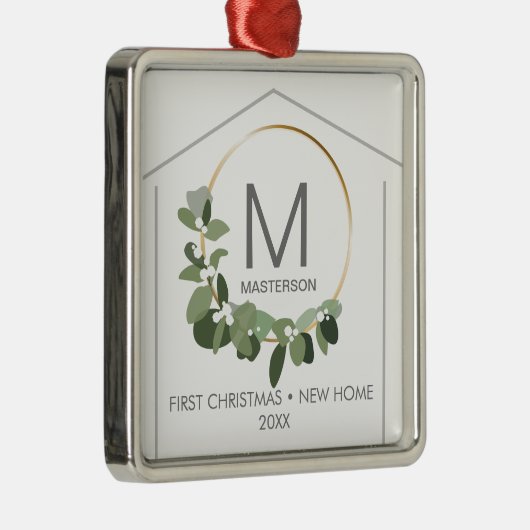 新しいホームでのモノグラム初めてのクリスマス メタルオーナメント (右)