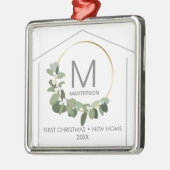 新しいホームでのモノグラム初めてのクリスマス メタルオーナメント (左)