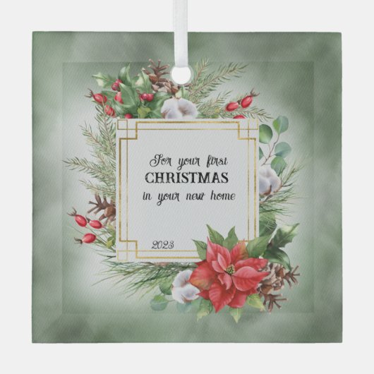 新しいホームでの初めてのクリスマスのために ガラスオーナメント (正面)