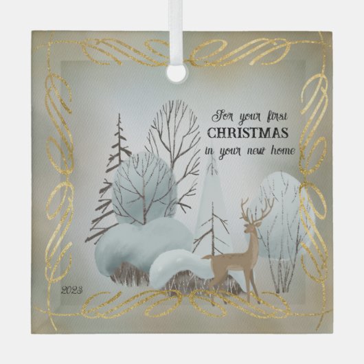 新しいホームでの初めてのクリスマスのために ガラスオーナメント (正面)