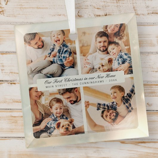 新しいホームでの初めてのクリスマスモダン4枚の写真 ガラスオーナメント