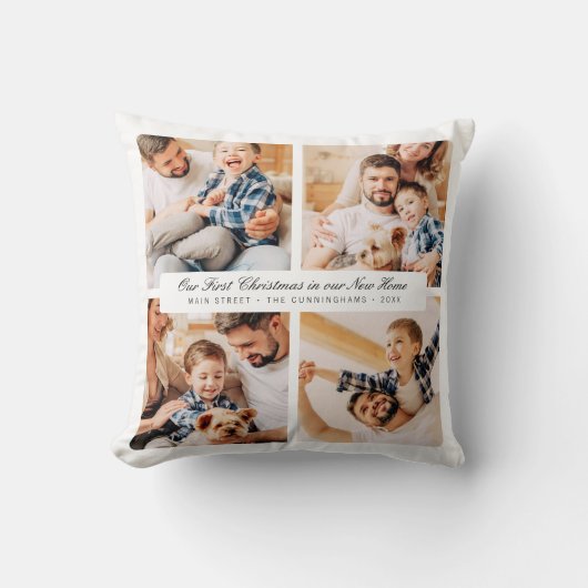 新しいホームでの初めてのクリスマスモダン4枚の写真 クッション (正面)