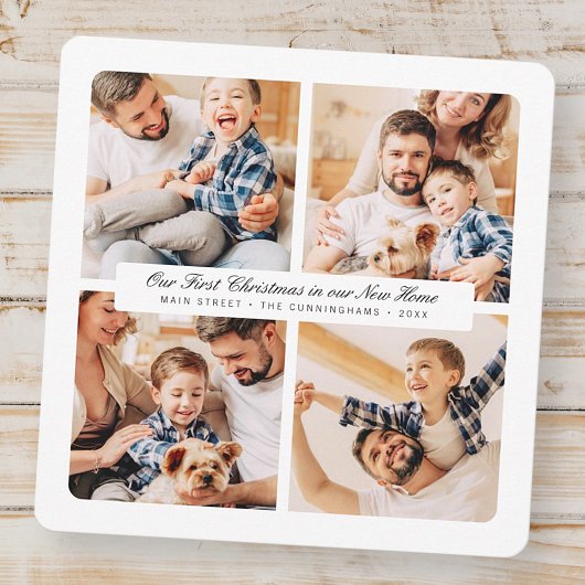 新しいホームでの初めてのクリスマスモダン4枚の写真 シーズンカード