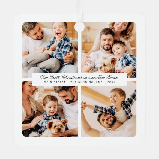 新しいホームでの初めてのクリスマスモダン4枚の写真 メタルオーナメント (正面)