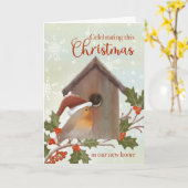 新しいホームでクリスマス 鳥と鳥の家 カード (黄色い花)