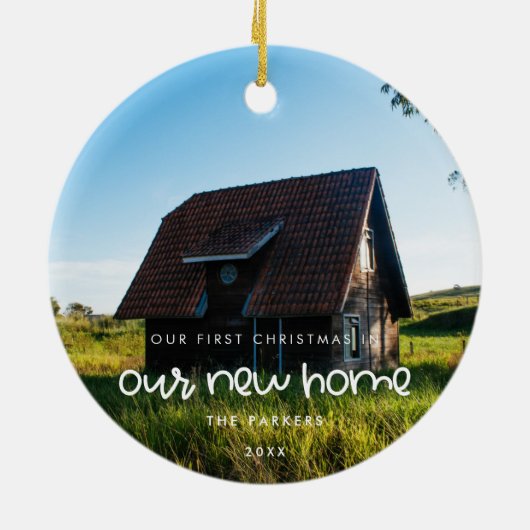 新しいホームで可愛い初めてのクリスマス写真 セラミックオーナメント (裏面)