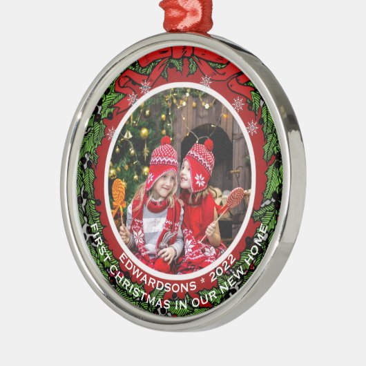 新しいホームで独自の初めてのクリスマスを作成 メタルオーナメント (左)