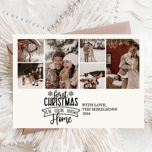 新しいホームのミニマル写真初めてのクリスマス シーズンカード