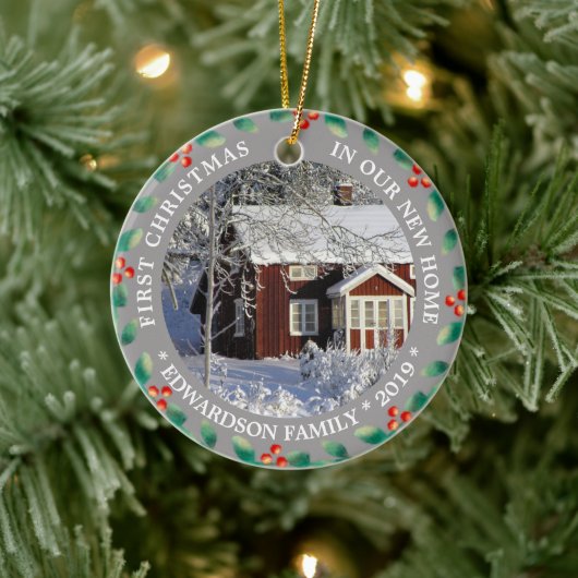 新しいホームの写真の初めてのクリスマス セラミックオーナメント (ツリー)