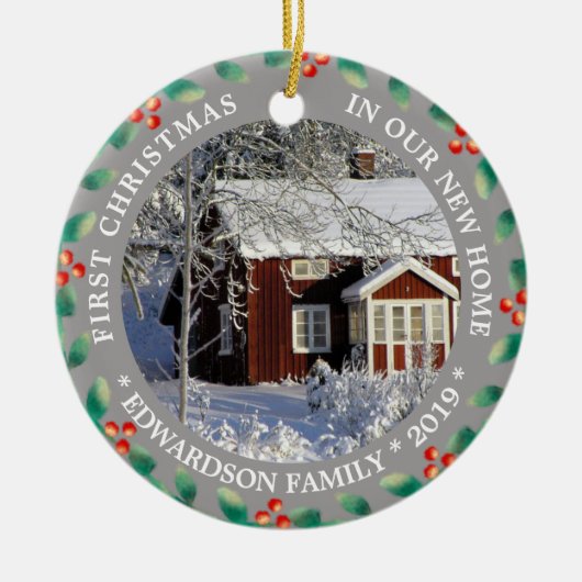 新しいホームの写真の初めてのクリスマス セラミックオーナメント (正面)