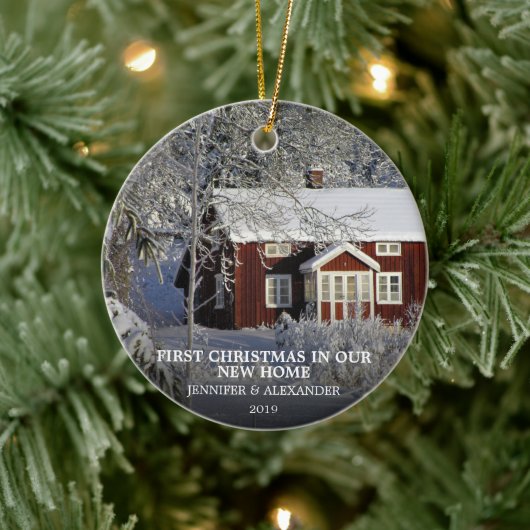 新しいホームの写真の初めてのクリスマス セラミックオーナメント (ツリー)