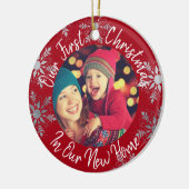 新しいホームの初めてのクリスマスと写真 – 赤 セラミックオーナメント (左)