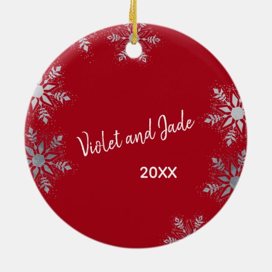 新しいホームの初めてのクリスマスと写真 – 赤 セラミックオーナメント (裏面)