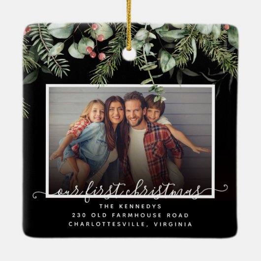 新しいホームの初めてのクリスマス2 Photo Greenery セラミックオーナメント (裏面)