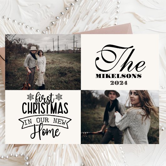 新しいホームの2枚の写真初めてのクリスマス シーズンカード
